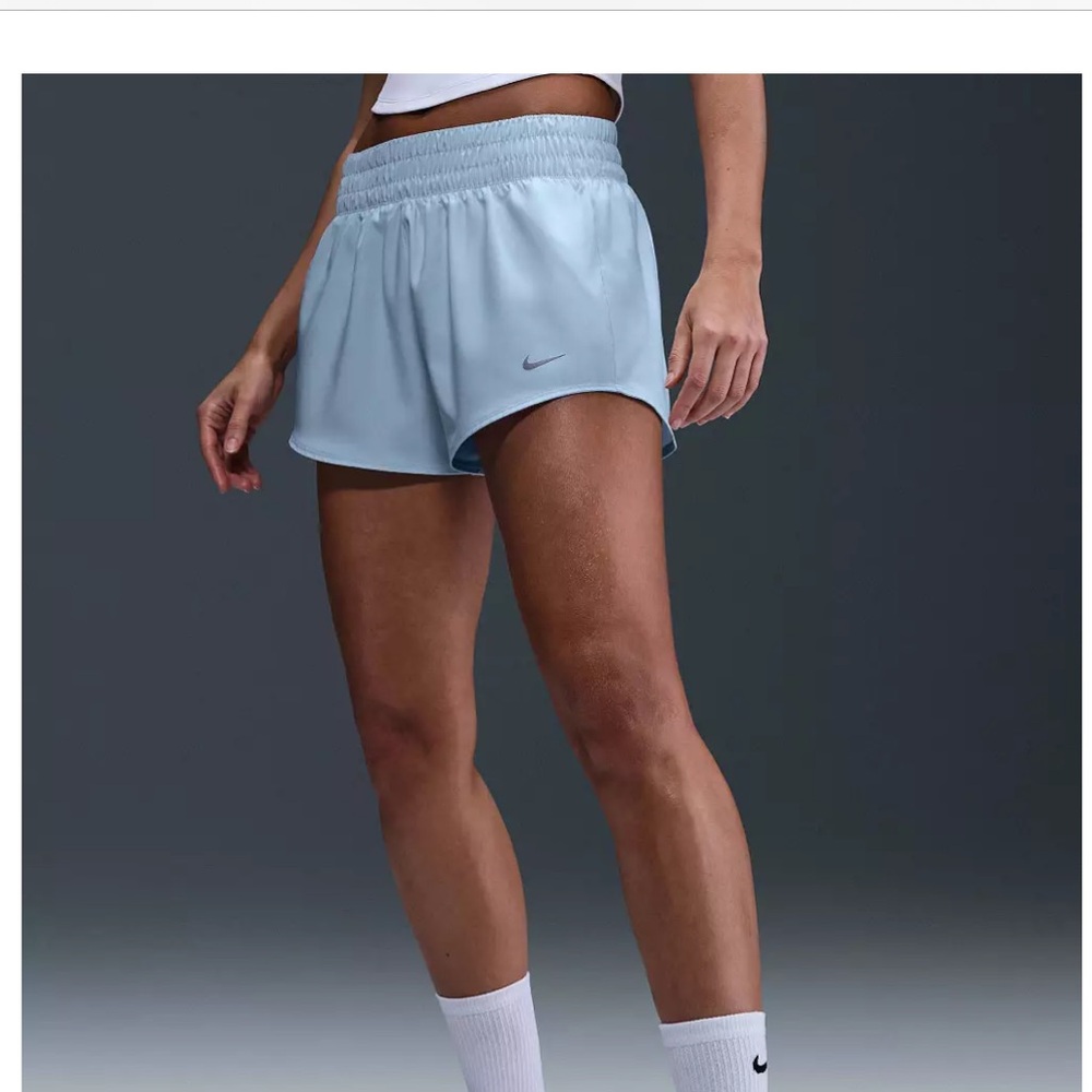 Nike Women's Light Blue Training One Dri-FIT Mid-Rise 3" Brief-Lined Shorts